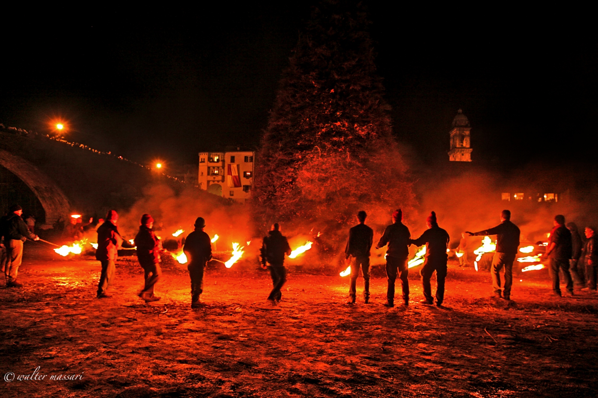 Stokers preparing to light the bonfire
