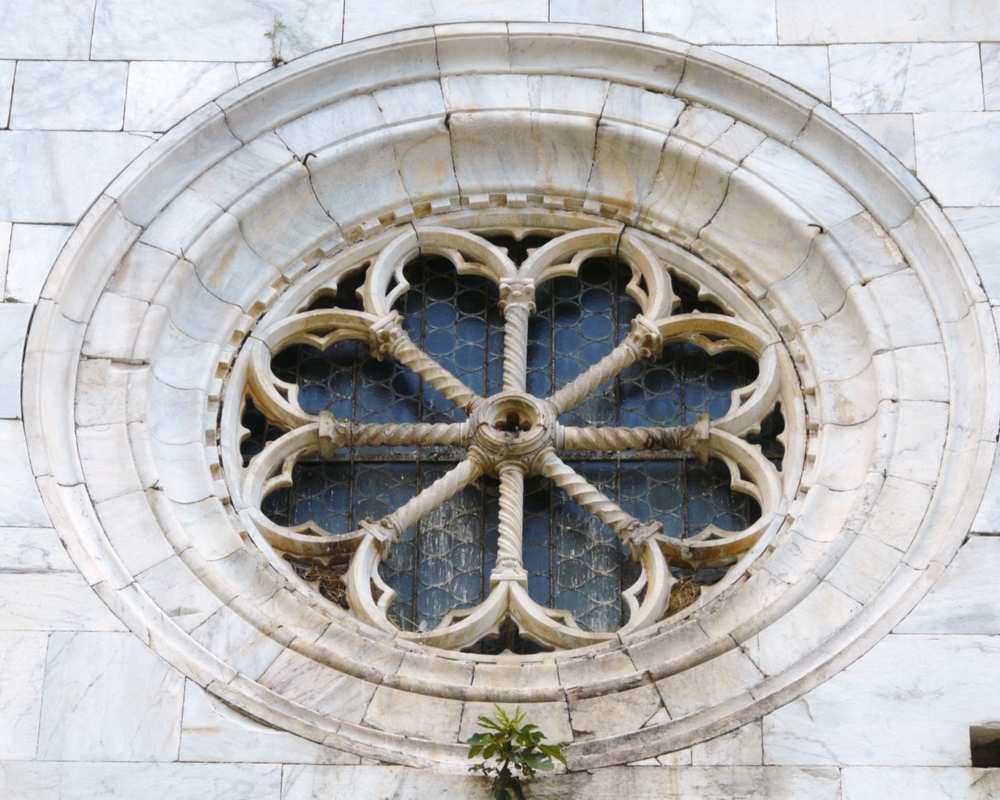 Rose window on the parish church
