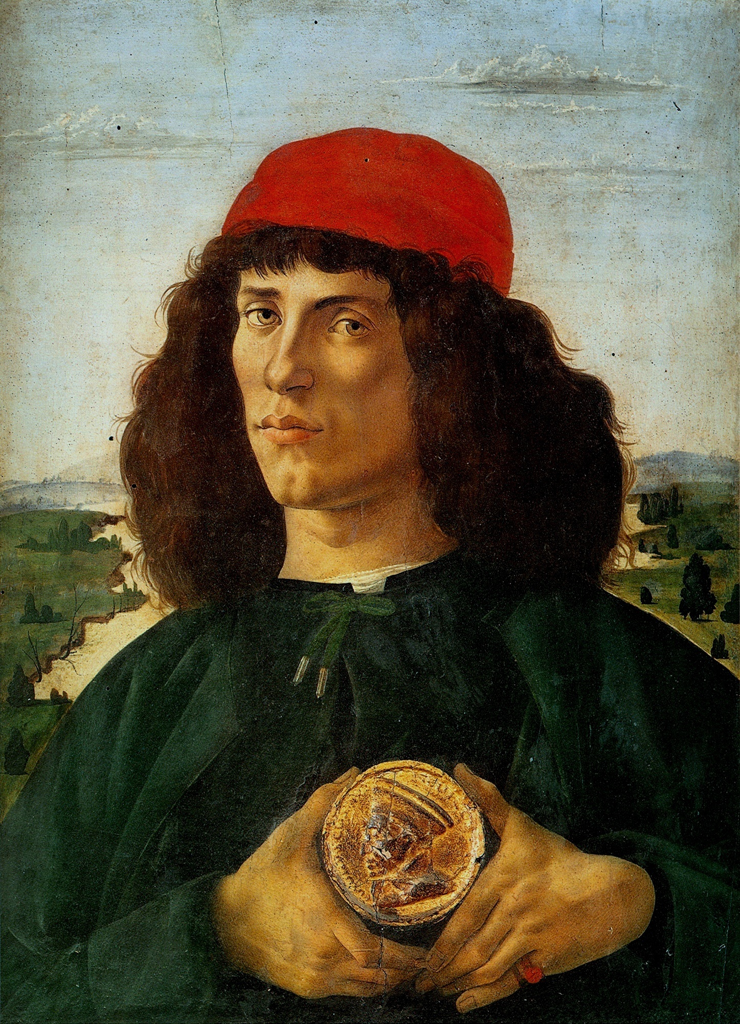 Bildnis eines jungen Mannes mit Medaille von Cosimo dem Älteren, Botticelli
